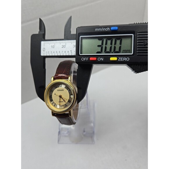 Kessaris Automatic Gold Tone Roman Dial Date Leather 30 MM Exhibition Back Watch - Picture 6 of 14